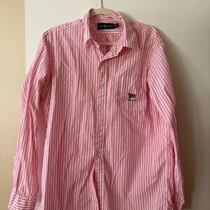 Ralph Lauren Pink & White Striped Cotton Button-Up Shirt size L